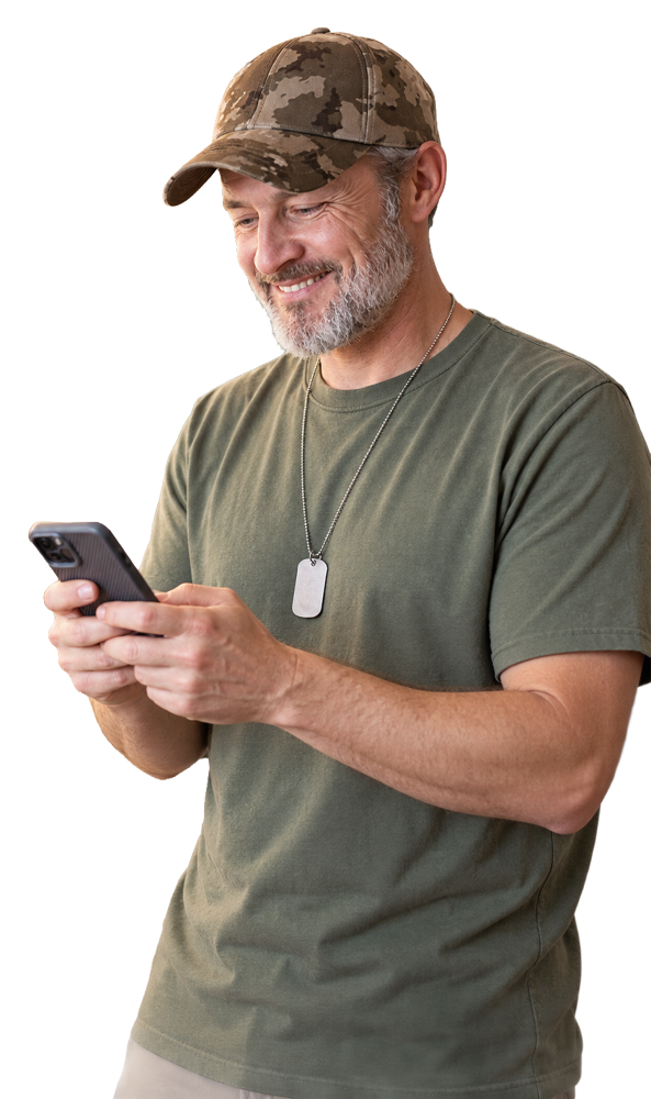 Military member looking at cellphone